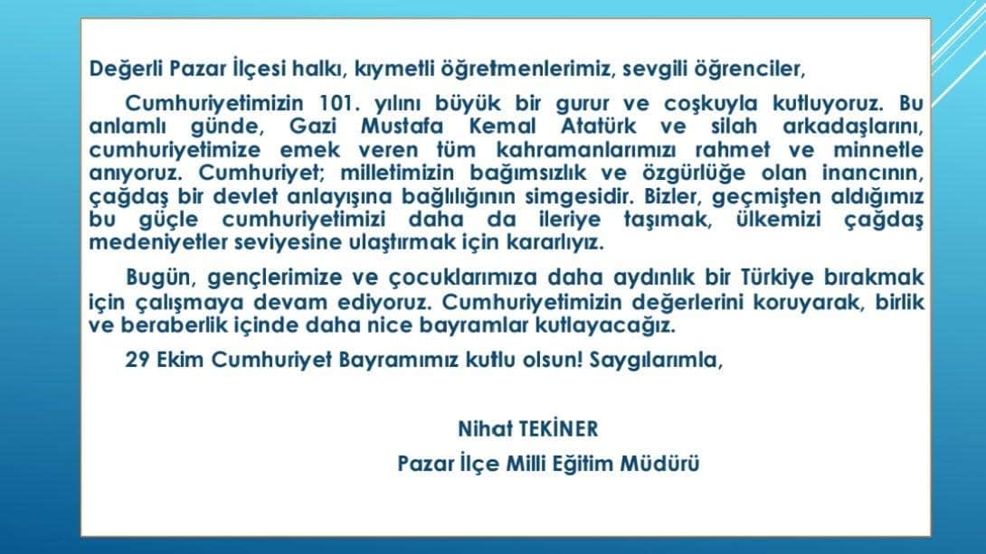 Sayın Nihat TEKİNER'in Bayram Mesajı